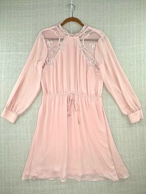 Ivanka Trump Size 10 Blush Pink Lace Crochet Long Sleeve Fit Flare Lined Dress